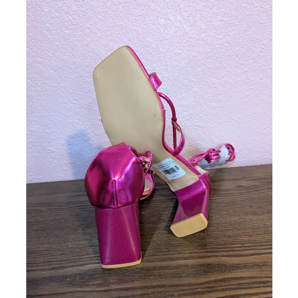 NWOB NY&C Metallic Pink Lace Up Wrap Around Block Heel Size 10 - Picture 6 of 7